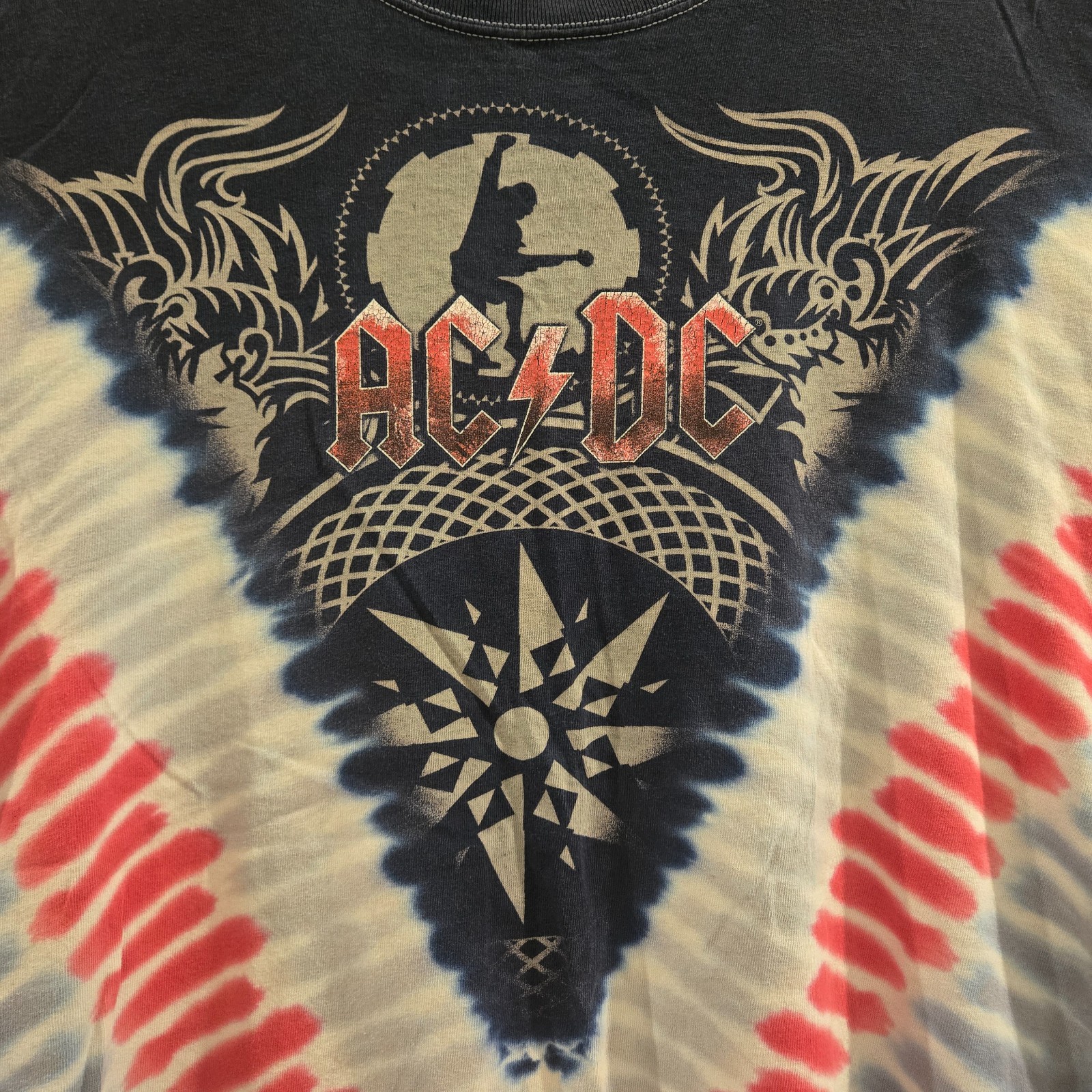 Vintage AC/DC Black Ice Pleated V Tie Dye Official 2008 Tour Concert Shirt Sz L