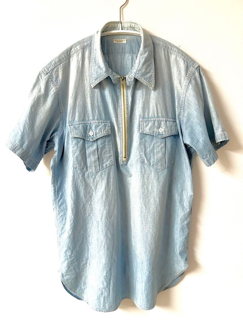 Phigvel Chambray Short Sleeve Shirt M Zip-Up Design
