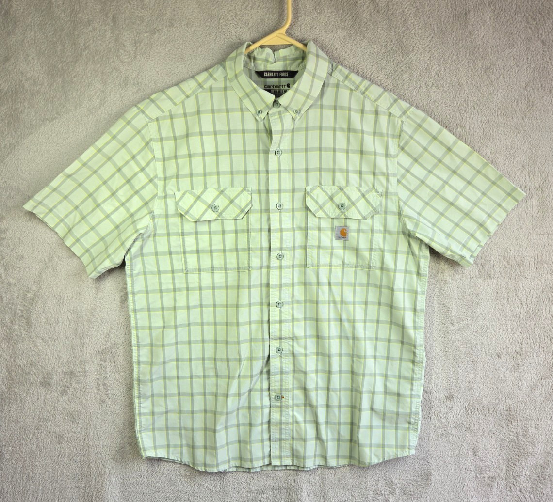 Carhartt Force Shirt Men’s L Relaxed Fit Workwear Outdoor Green Plaid
