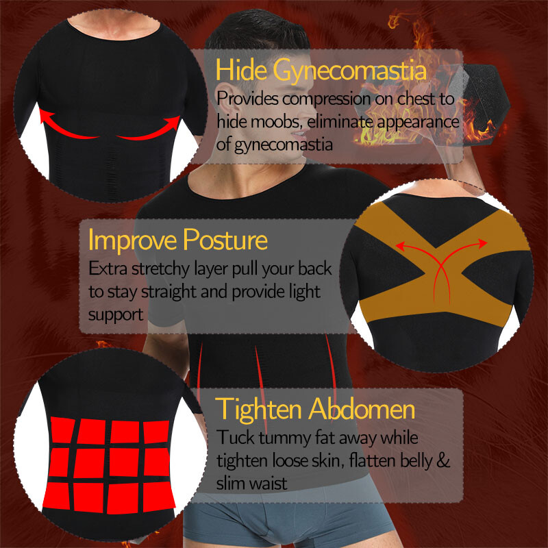 Men Slimming Body Shaper Gynecomastia Posture Corrector Vest Compression Shirt