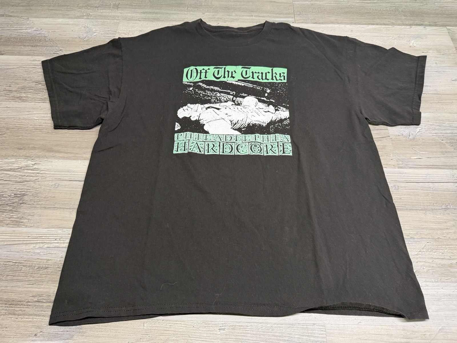 Off The Tracks Band T-Shirt Philadelphia Hard Core Black Concert Tee Sz 2XL Boxy