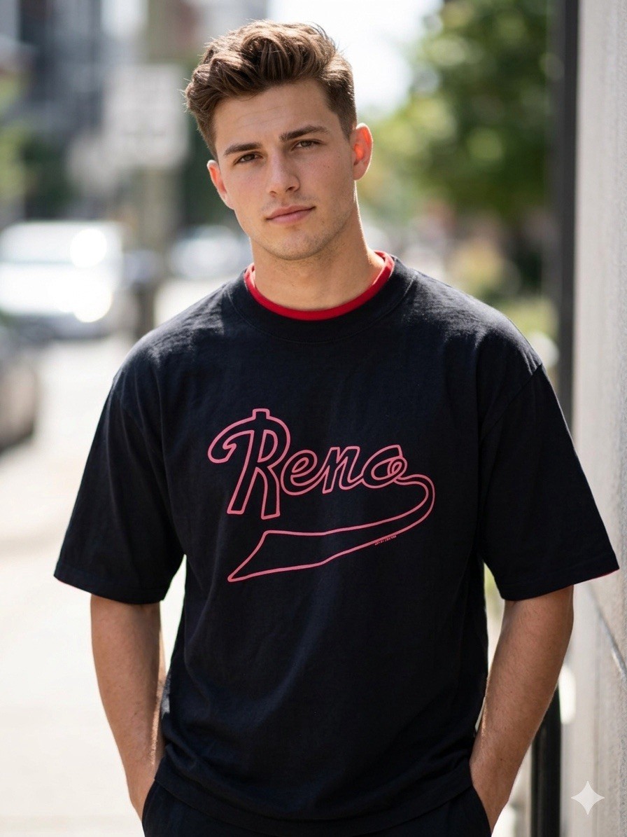 Delta Men’s Black/Red Reno Graphic Print T-Shirt XL Regular Crew Neck