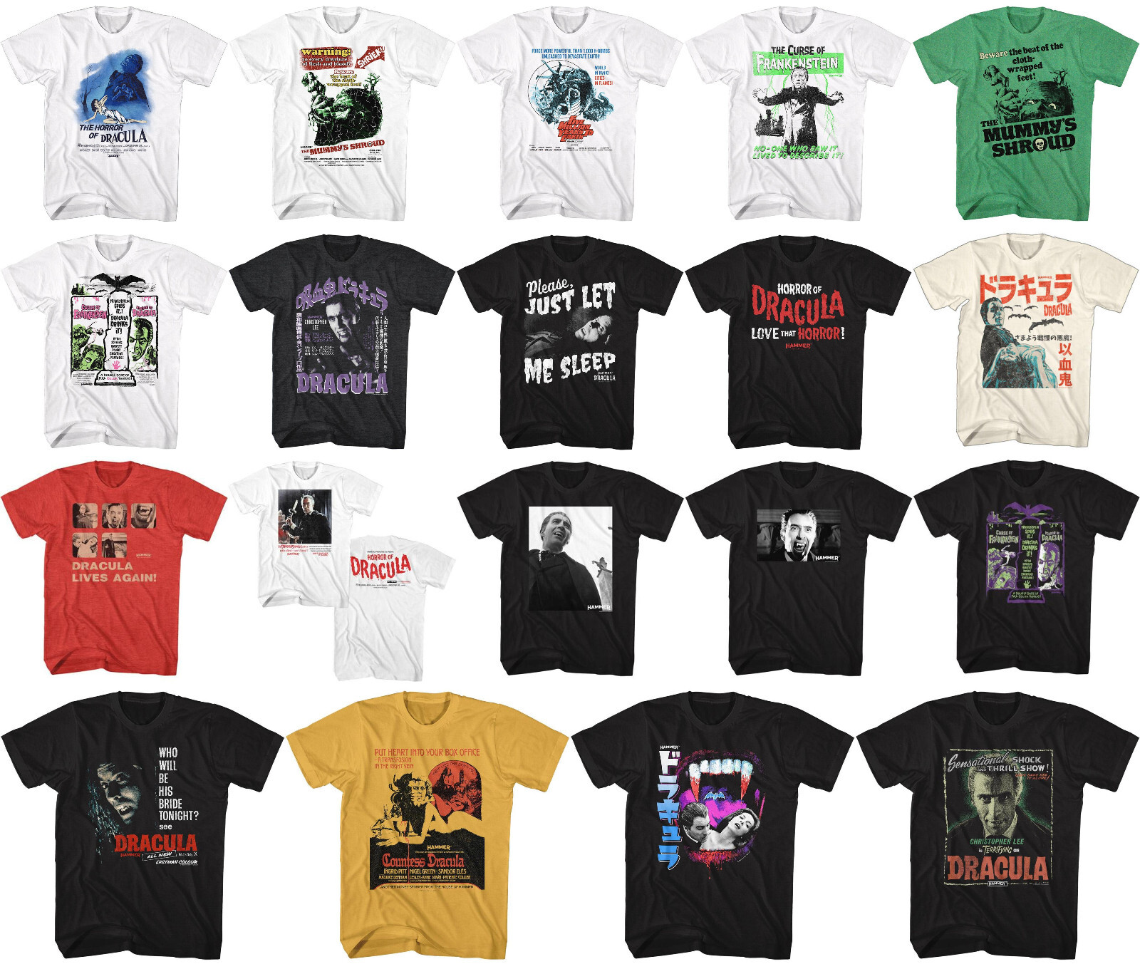Pre-Sell Hammer Horror Movie Dracula Zombies Frankenstein Licensed T-shirt #1