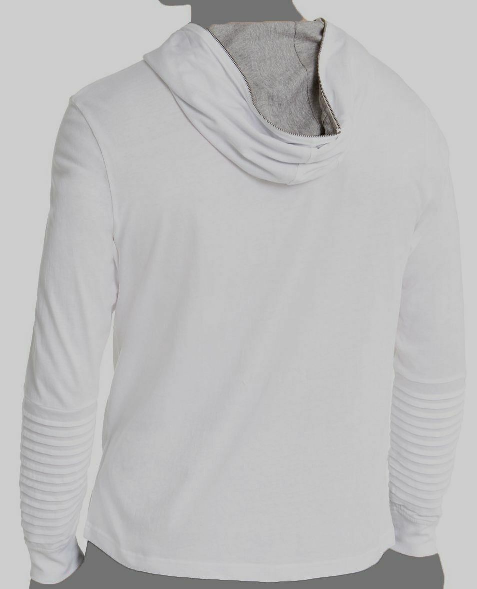 $39 Inc International Concepts Men White Pleated Cotton Hooded T-Shirt Size XL