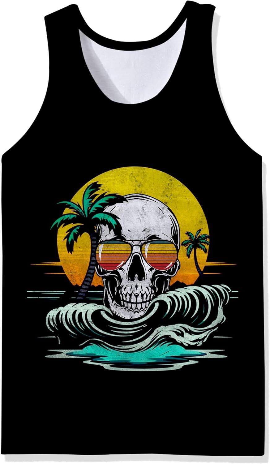 Mens Cotton Tank Tops Funny Graphic Beach Summer Sleeveless Muscle Tank Top