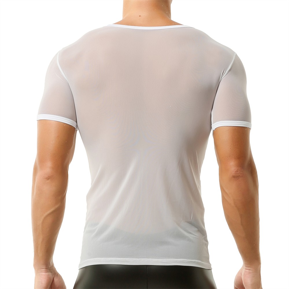 Mens Mesh Sheer See Through Undershirts Sports Casual Sexy T-Shirts Tank Tops