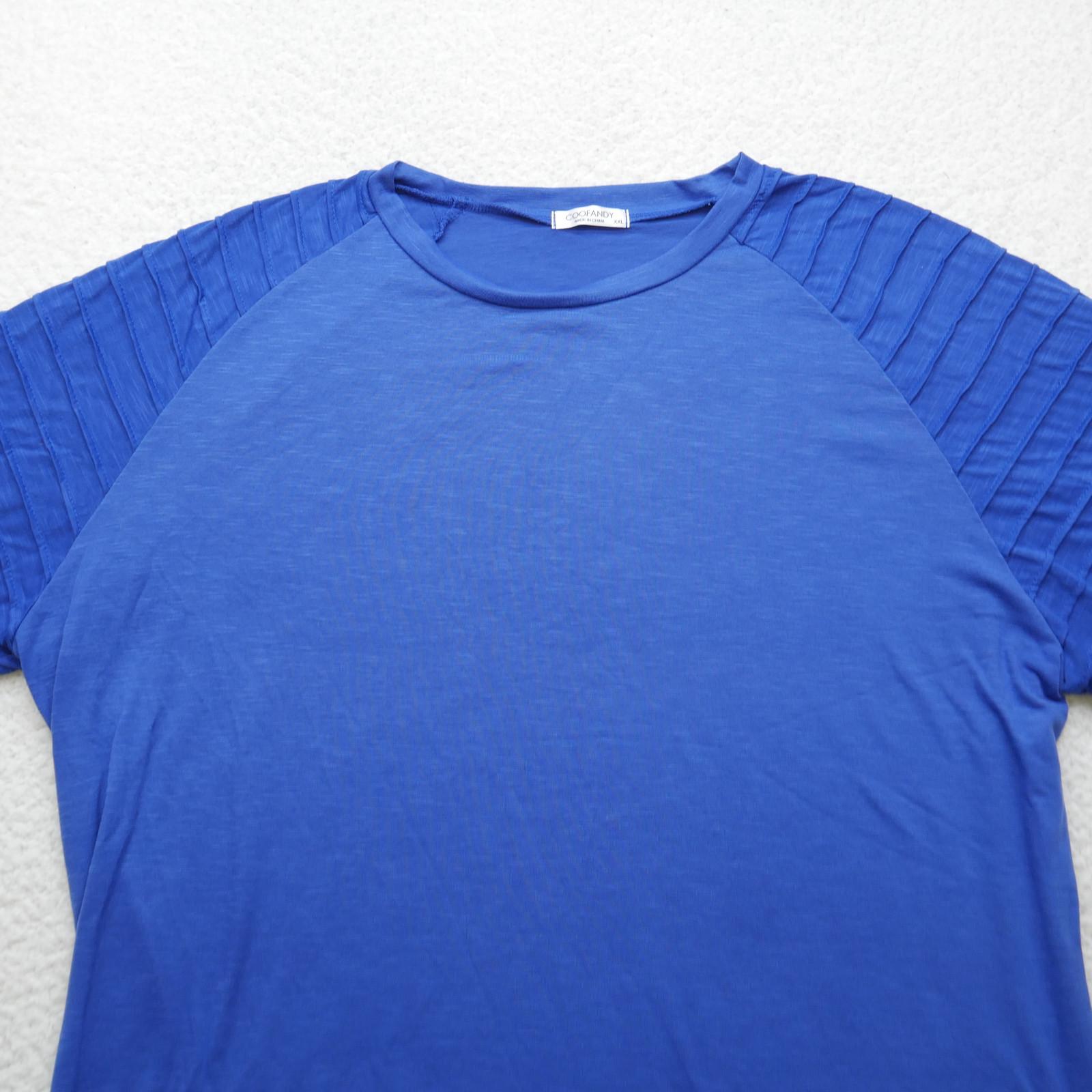 Coofandy Shirt Mens XXL Blue Short Sleeve Pleated Shoulder Stretch Casual