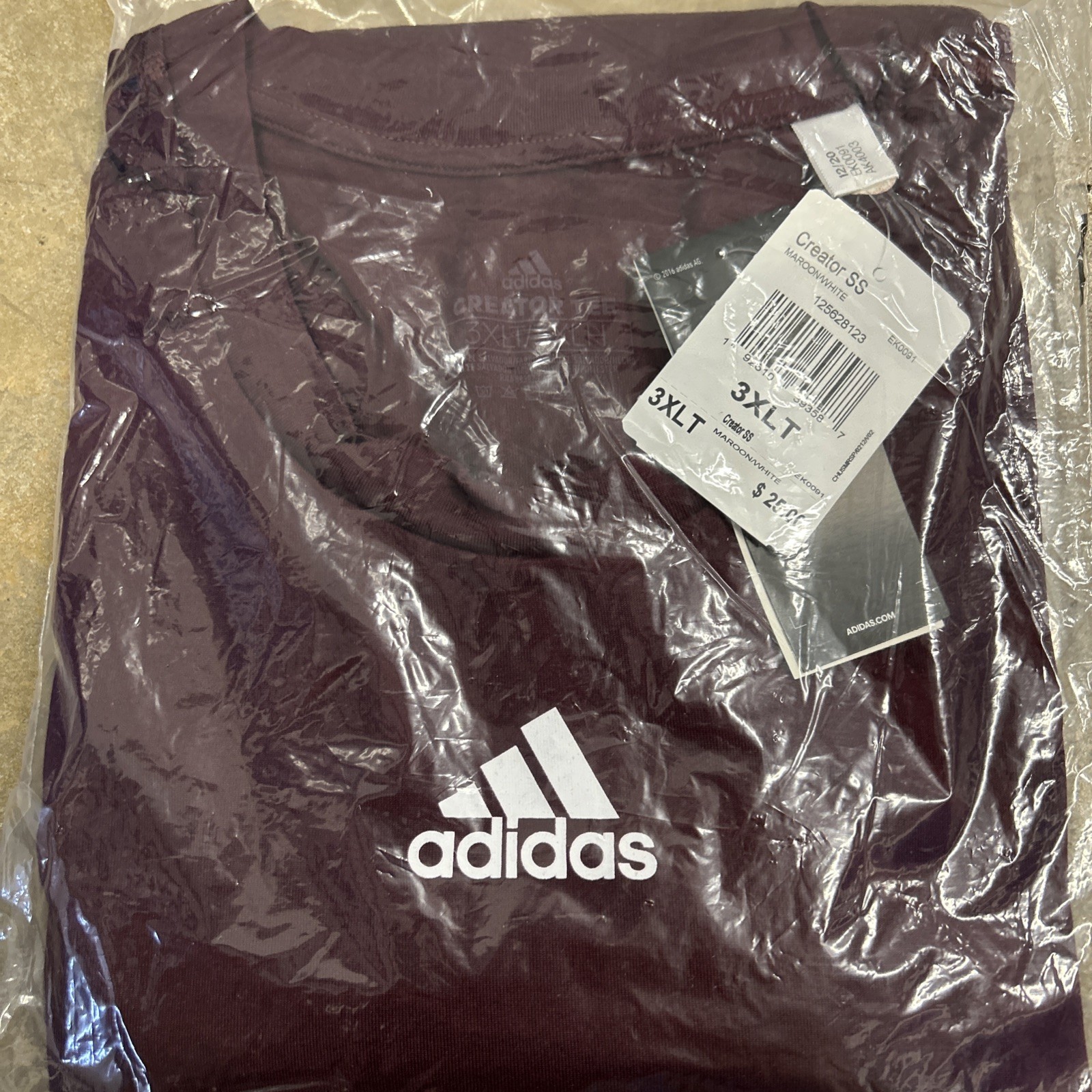 Adidas Creator Short Sleeve Tall Tee Maroon EK0091 Men’s Size 3XLT NWT