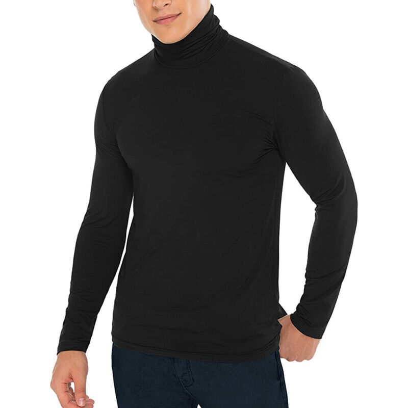 Men Mock Turtleneck T-Shirt Long Sleeve Pullover Seamless Undershirt Basic Tops
