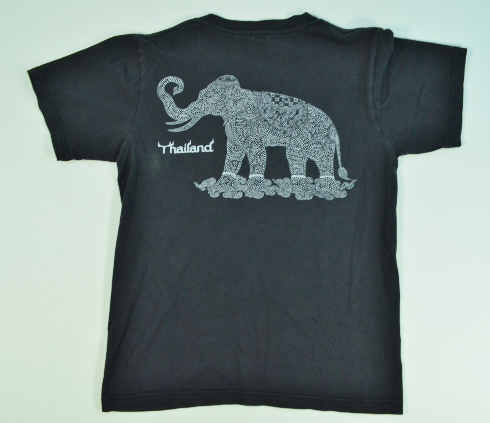 Vintage Thai Thailand Elephant Double Sided 90’s Medium Black Shirt “Beaded Art”