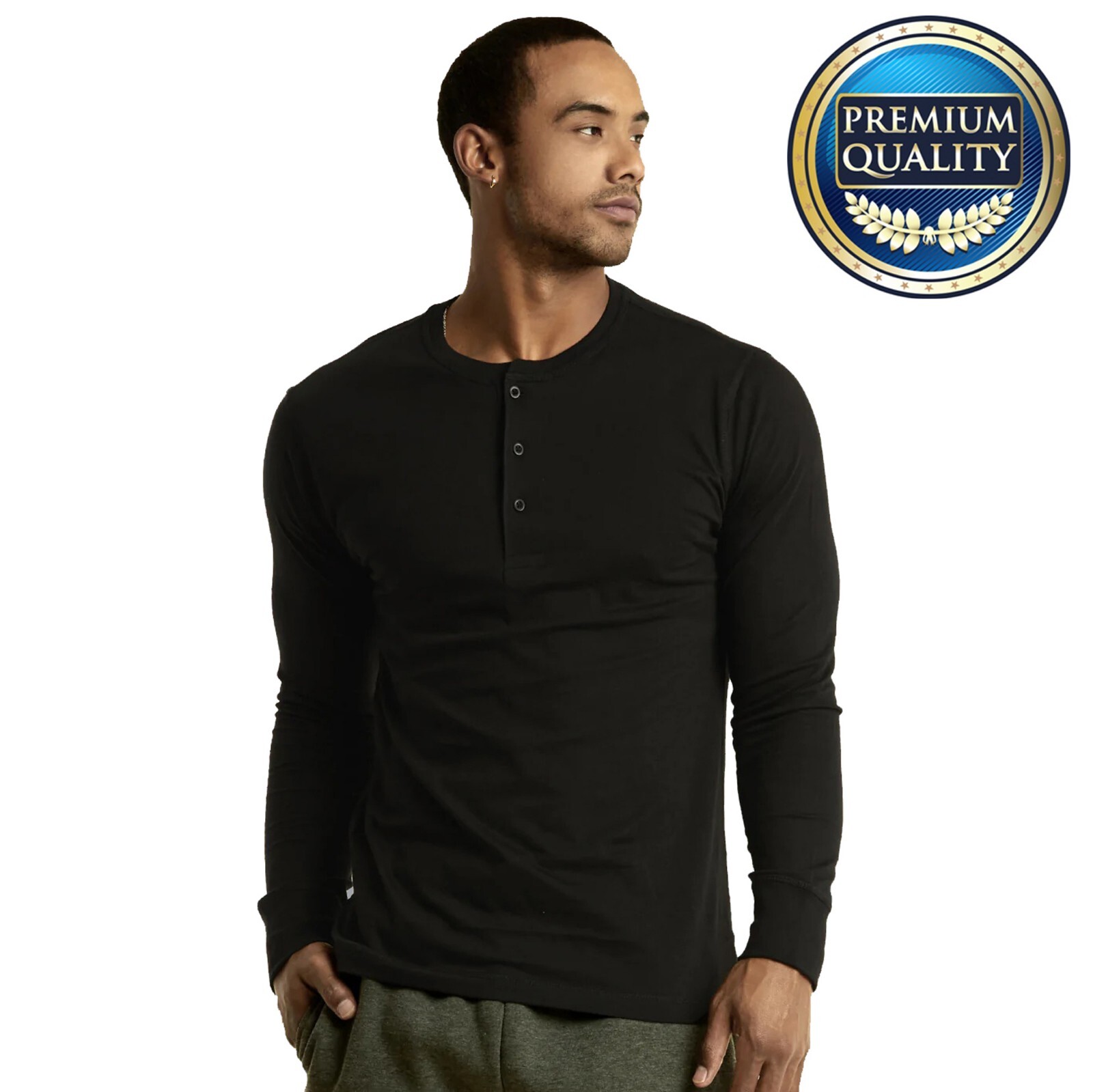 New Men Thermal Henley Shirt T-shirts Long Sleeve Cotton Pullover Three Buttons