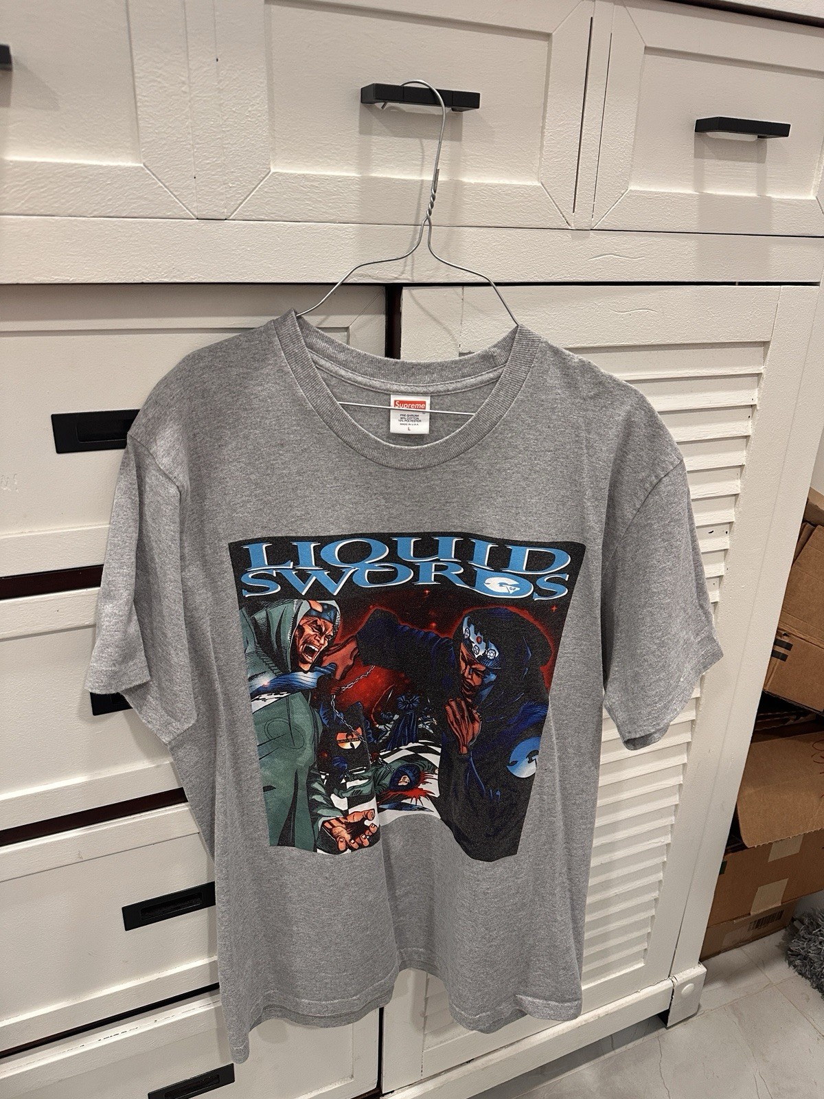 Supreme Liquid Swords Tee FW18 NWT Size LARGE Heather Grey s/s 100% Authentic