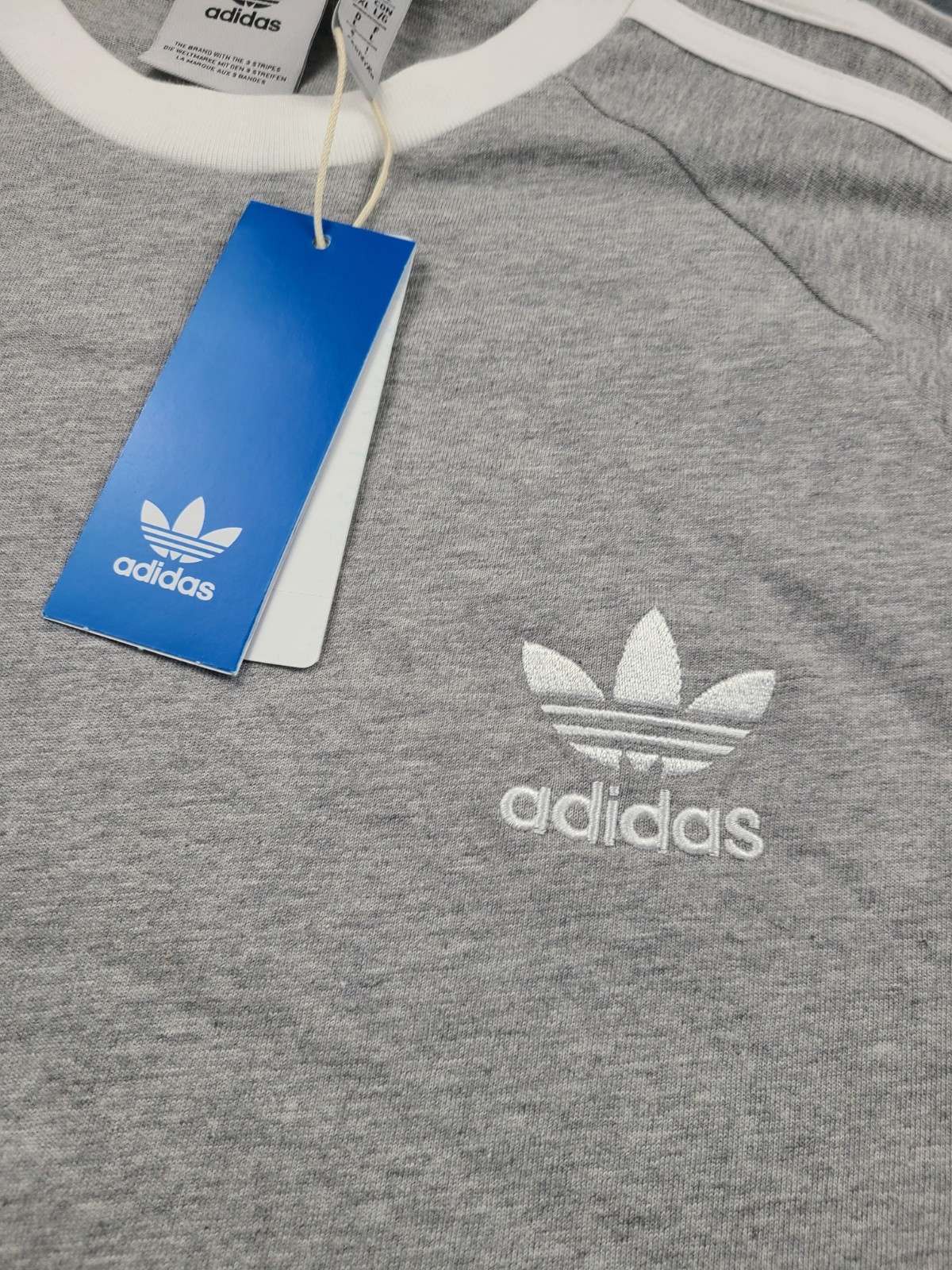 adidas ORIGINALS CALIFORNIA 3 STRIPES TREFOIL HEATHER GREY Tee Men’s Large NWT