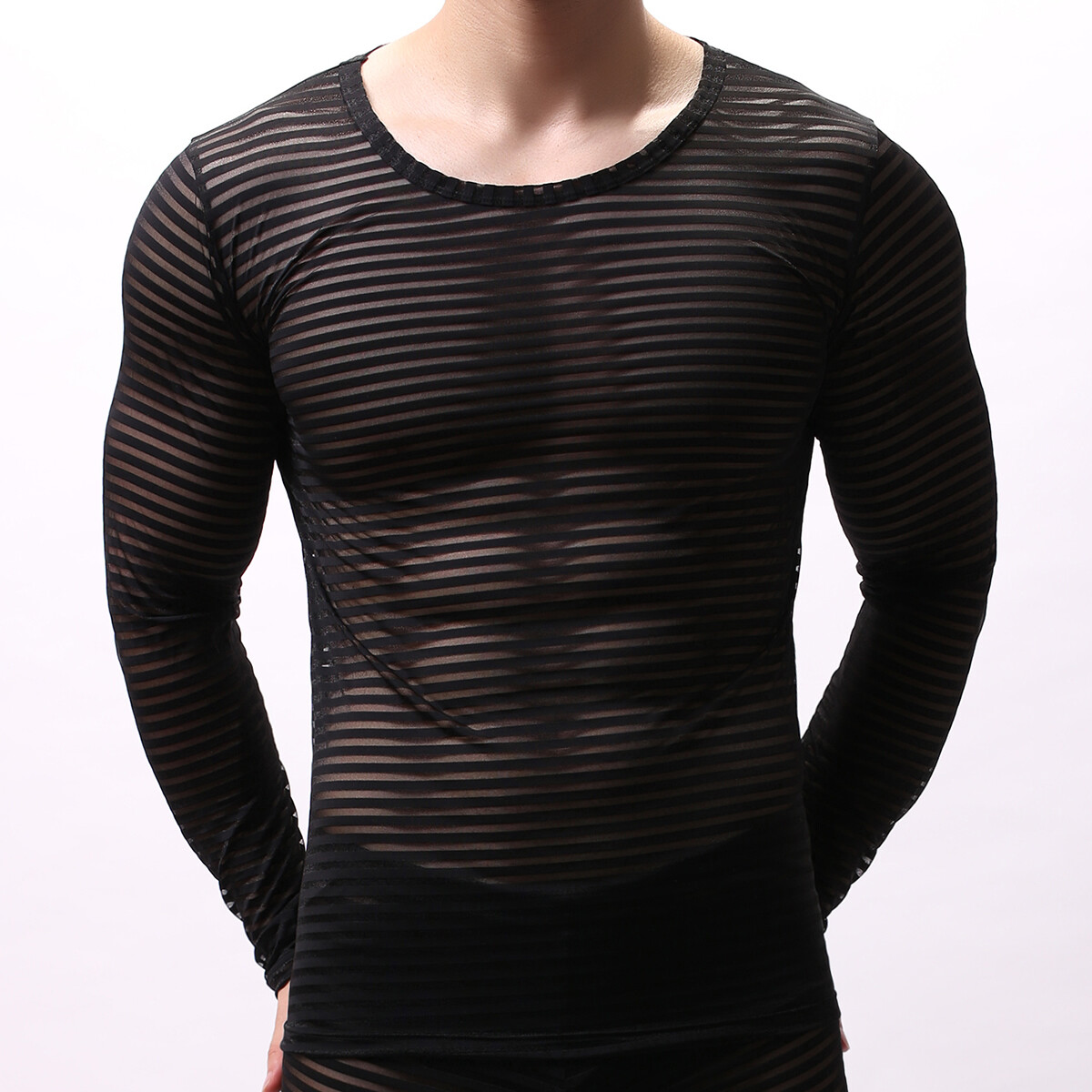 Men See Through Tank Top Striped Sheer Vest Clubwear Muscle T-Shirt Undershirts