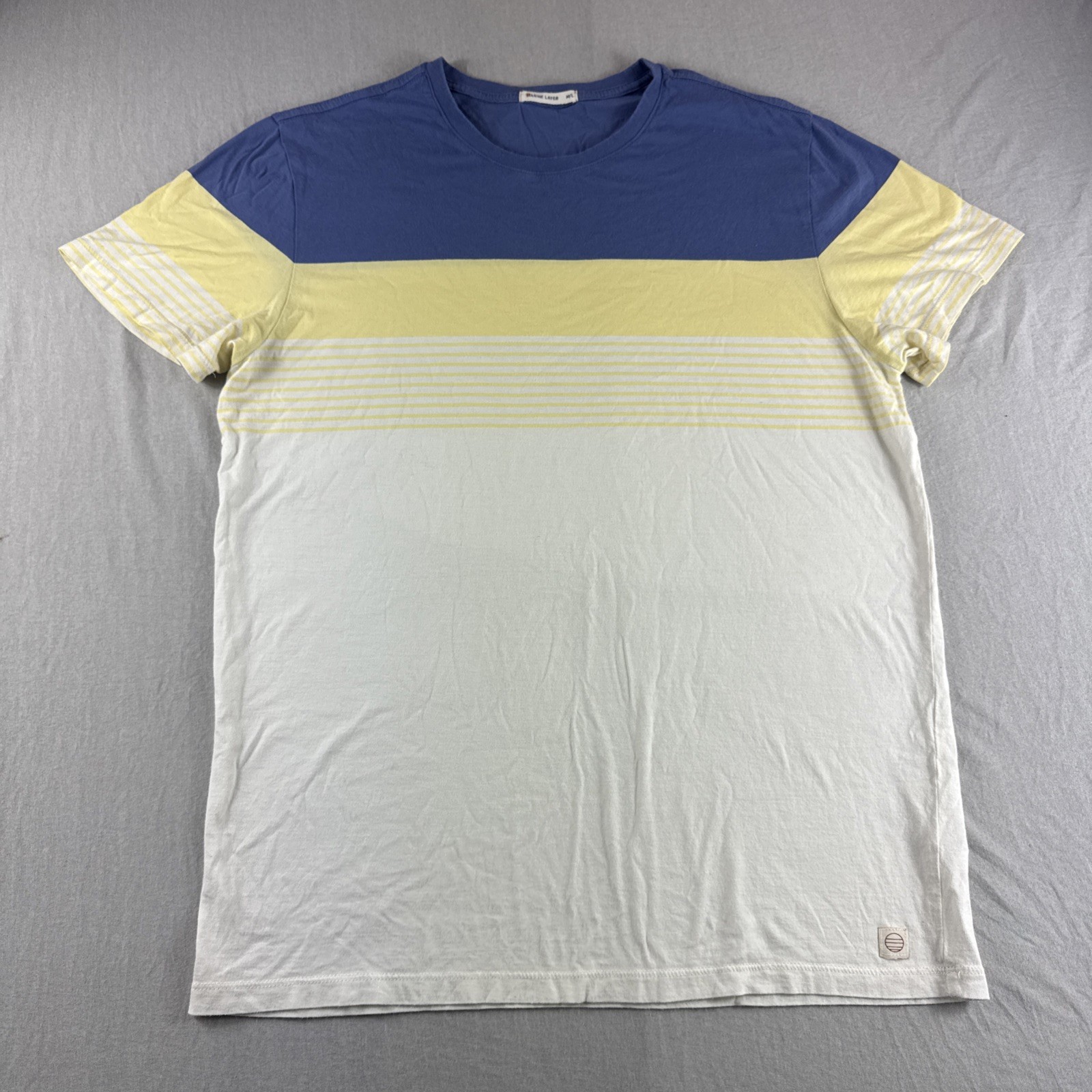 Marine Layer Air Crew T-Shirt Mens M/L Striped Chambray Short Sleeve Blue Yellow