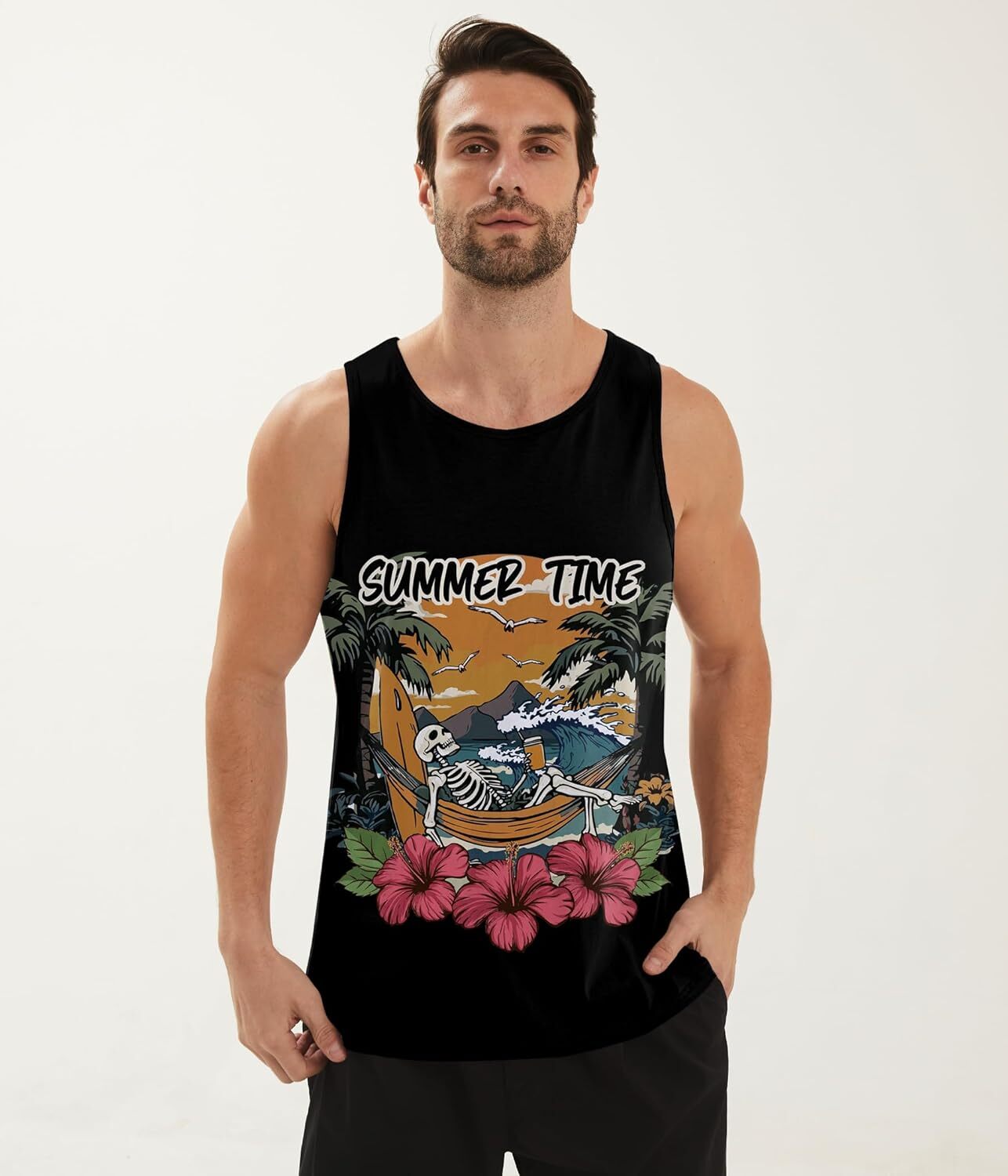 Mens Cotton Tank Tops Funny Graphic Beach Summer Sleeveless Muscle Tank Top