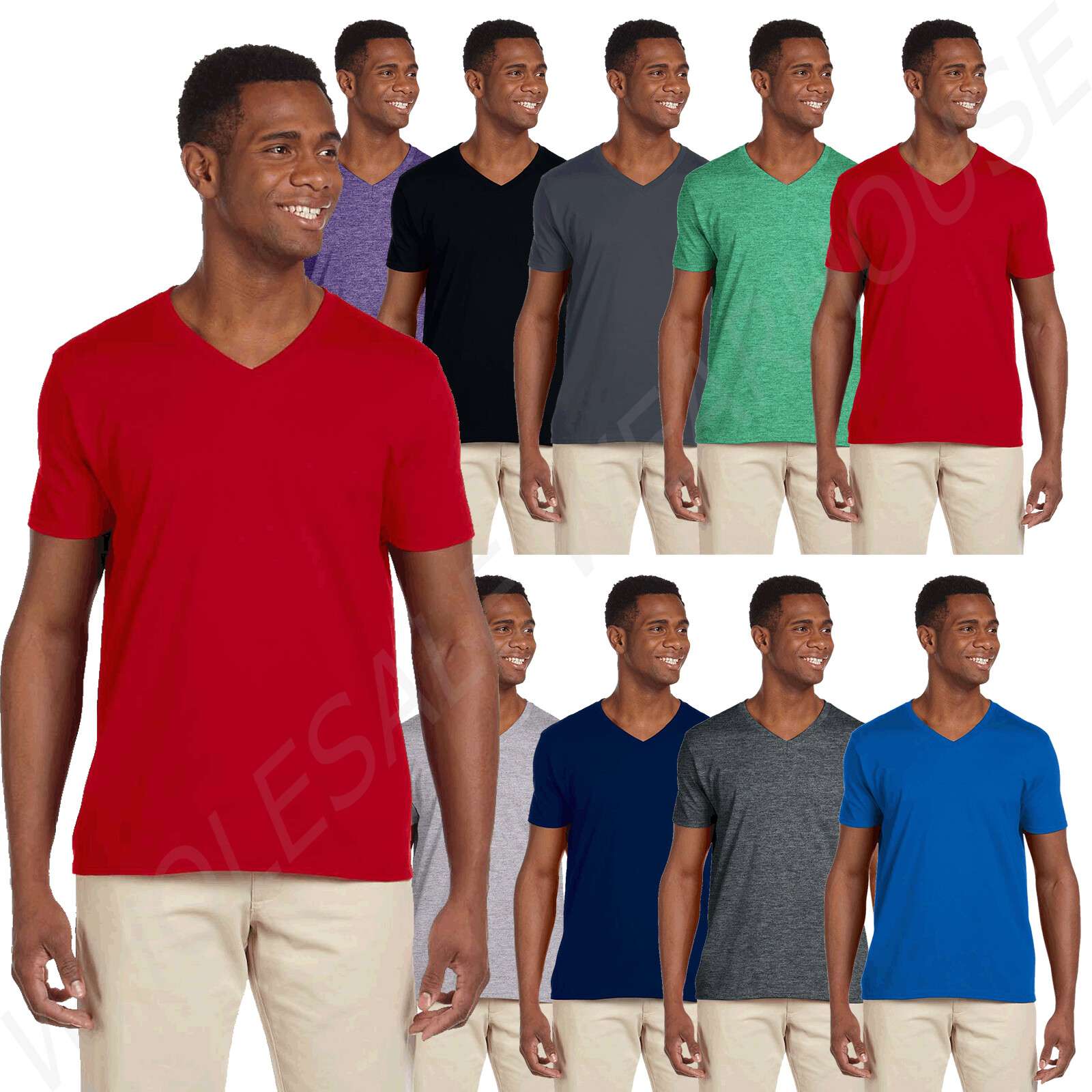 Gildan Mens T-Shirt V-Neck Short Sleeve 4.5 oz SoftStyle Tee G64V