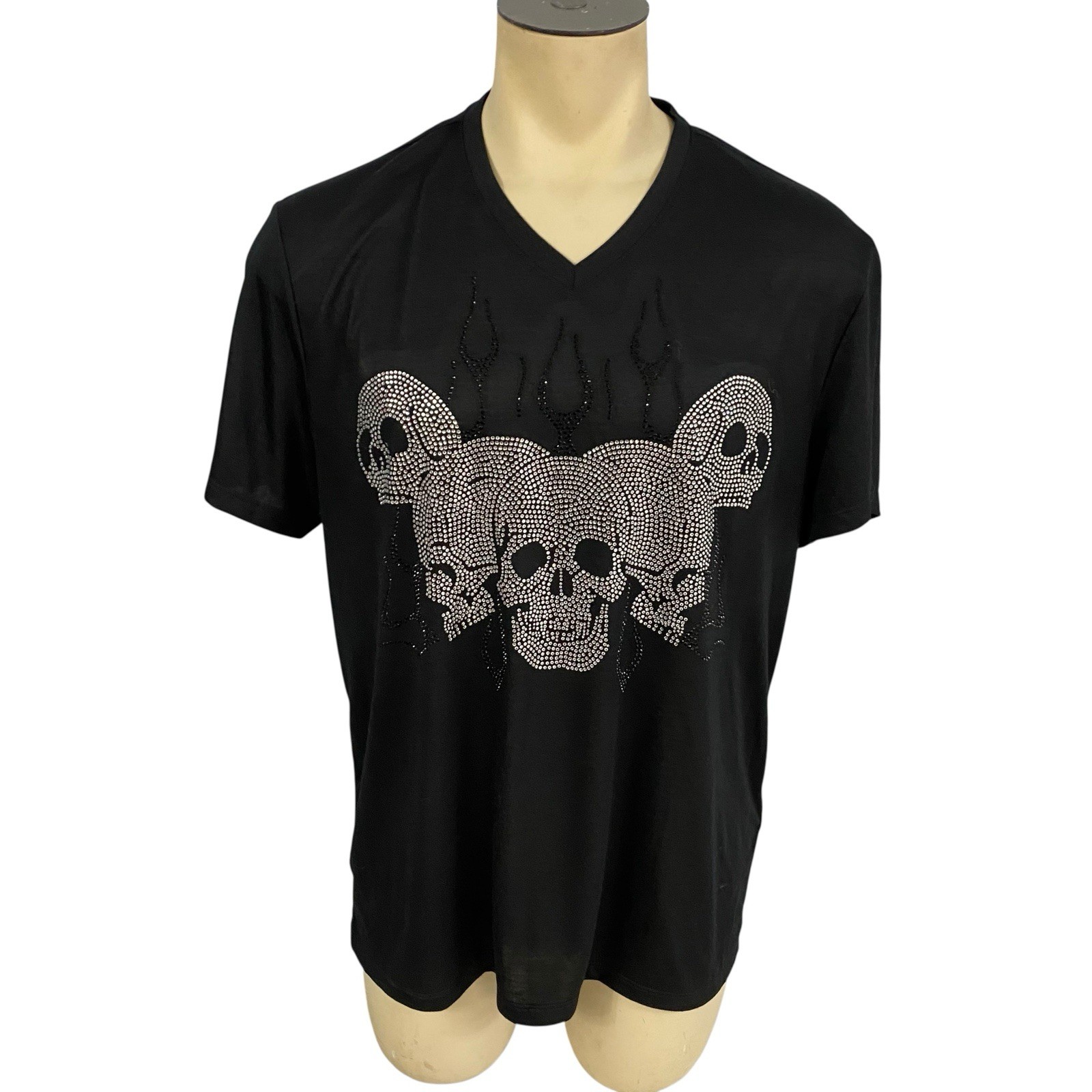 INC Skull T Shirt Mens XL Silver Beaded Skeleton Goth Halloween Horror Party