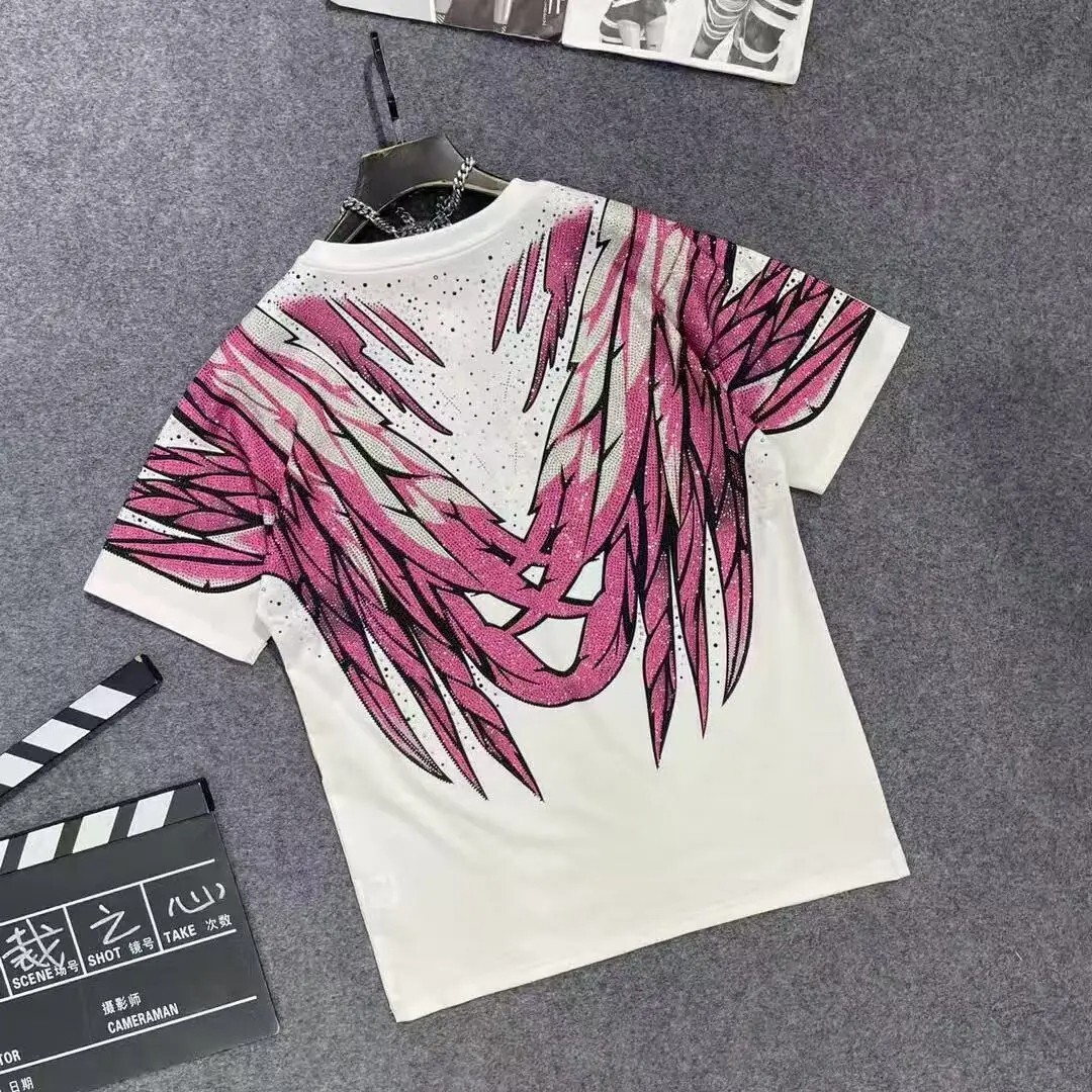 New Men Luxury Diamond Wings Rhinestones Fashion T-Shirt High Quality
