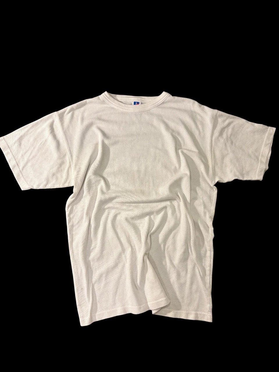 Vintage Russell Athletic Jersey Tee Mens L White Mesh 90s Blank Shirt Logo