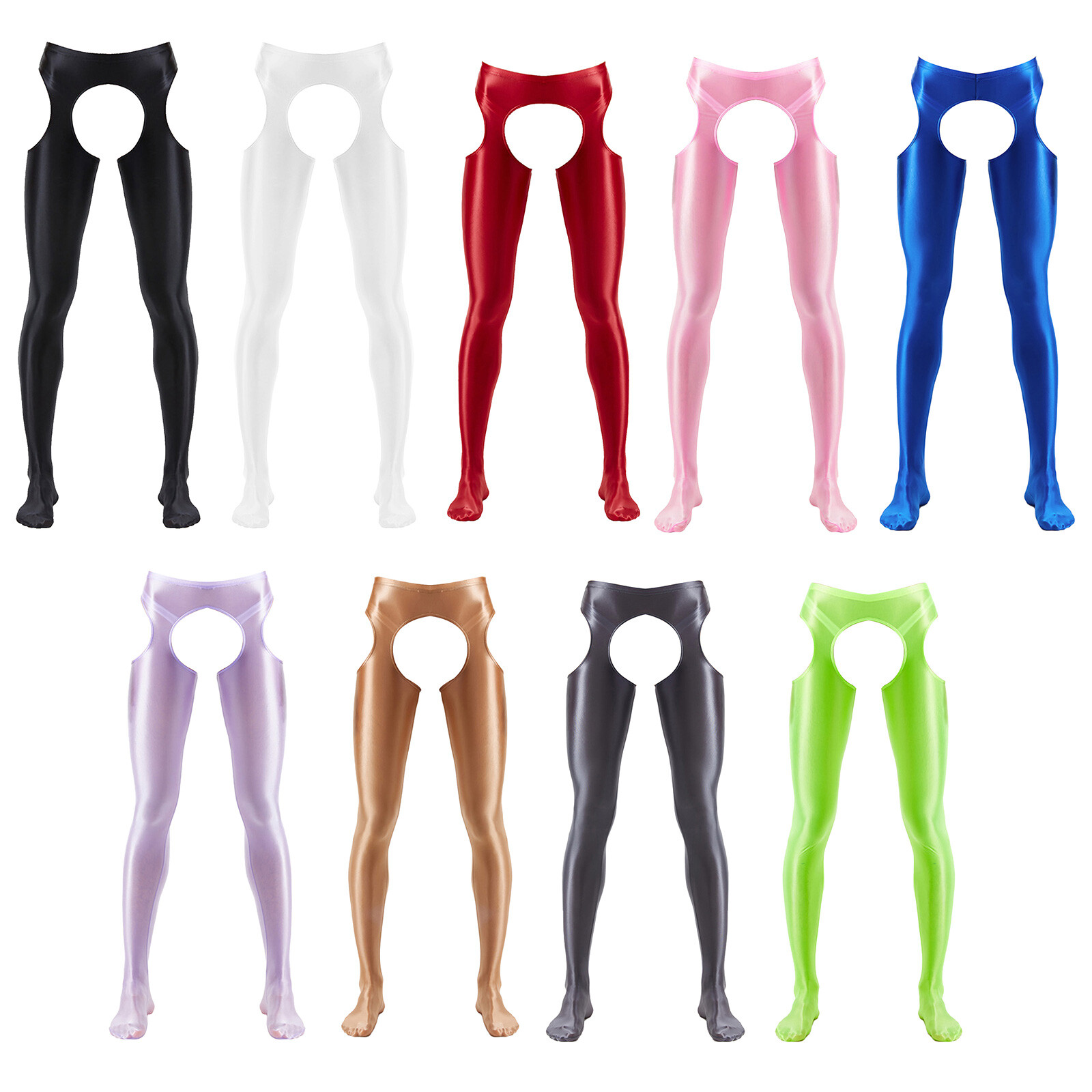 Mens Oil Glossy Skinny Pants Tank Top Cutout Opaque Tights Sports Gym Underwear