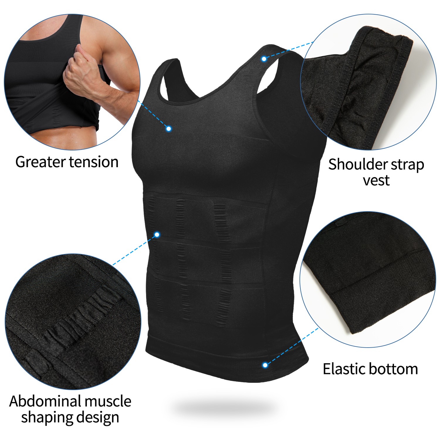 Mens Slimming Tummy Body Shaper Vest Compression T-Shirt Ultra Durable Tank Tops