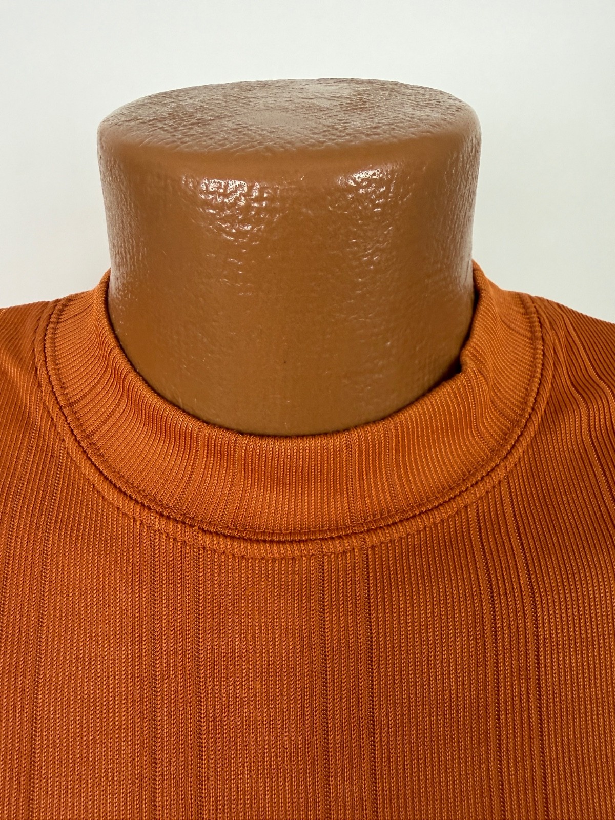 Vintage 90s Y2K Ribbed Shirt Men Large Silky Stretchy Polyester Burnt Orange