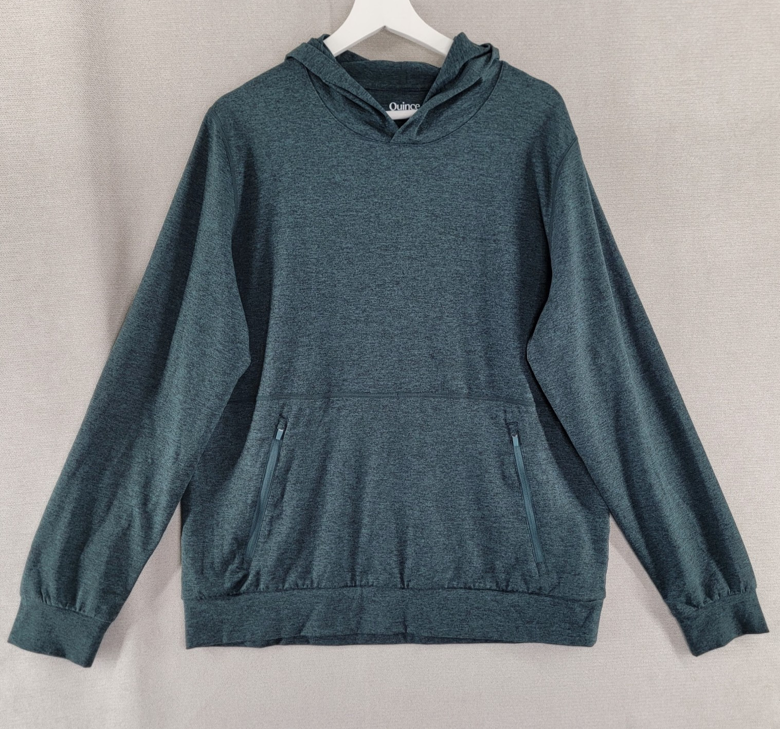 Quince Mens Hoodie Flowknit Performance Pullover Shirt Size Large Heather Green