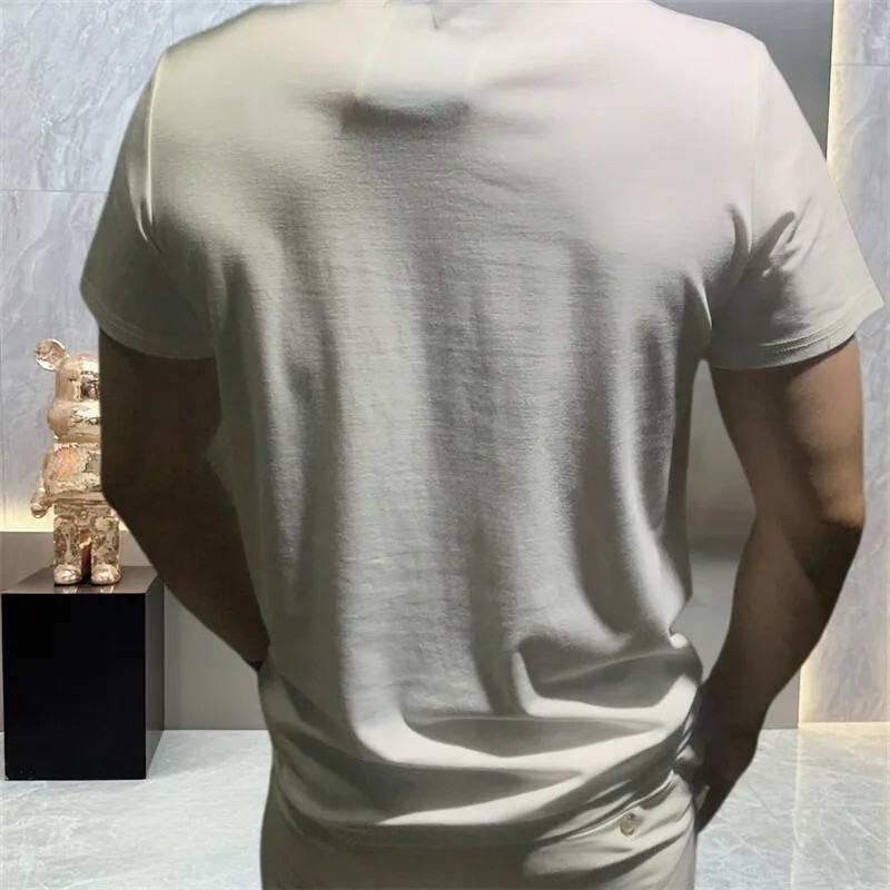 New Men Luxury Leopard Rhinestones Fashion Black White T-Shirt High Quality