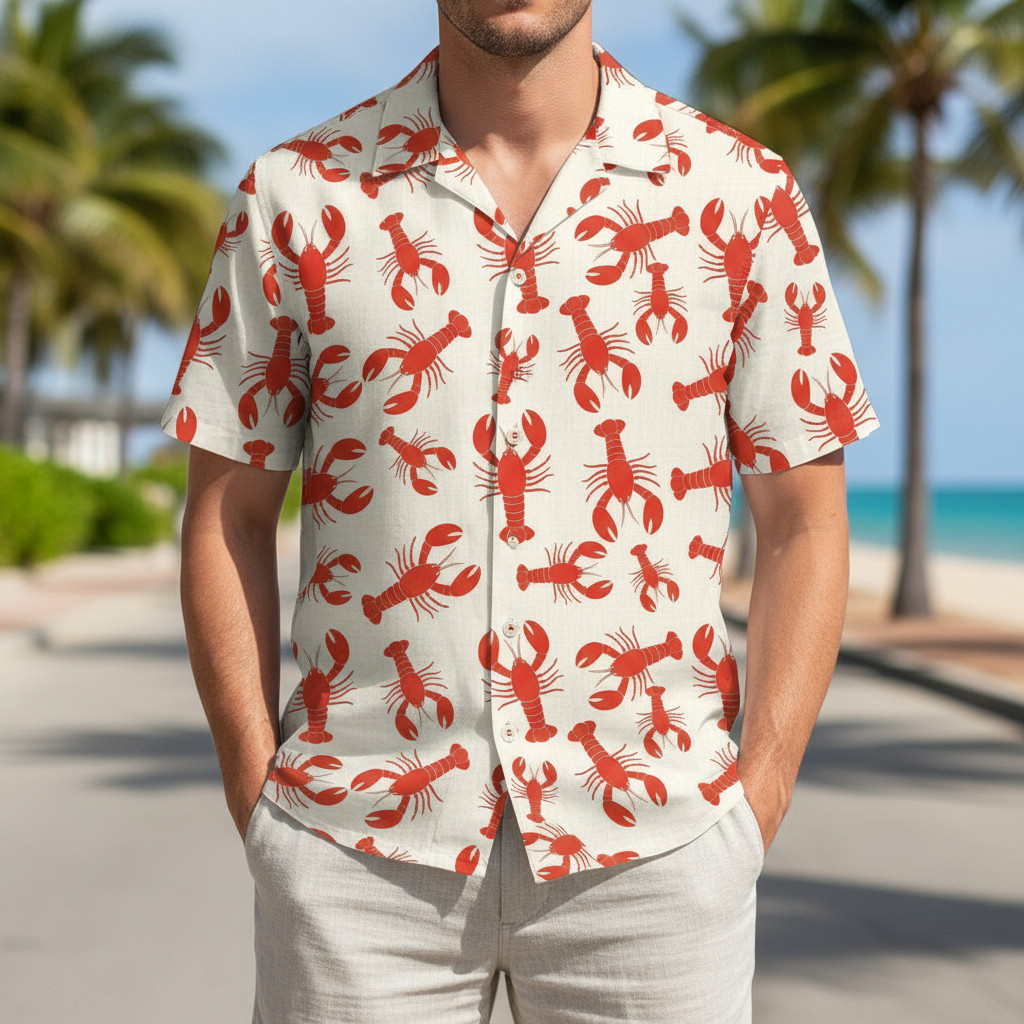 Hawaii Lobsters Print Cotton-blend Pleated Shirt