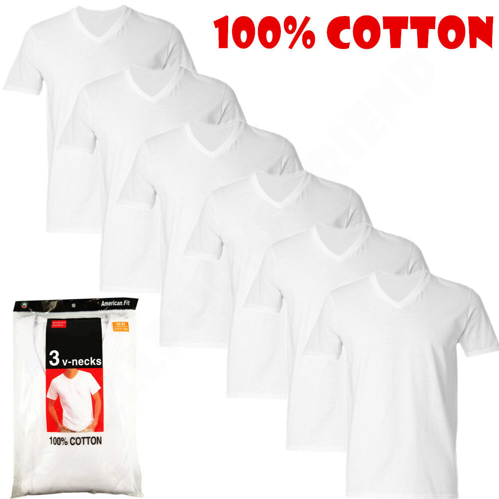 3-Pack Men’s Black/White 100% Cotton V-Neck T-Shirts “Tag less ~Undershirt”