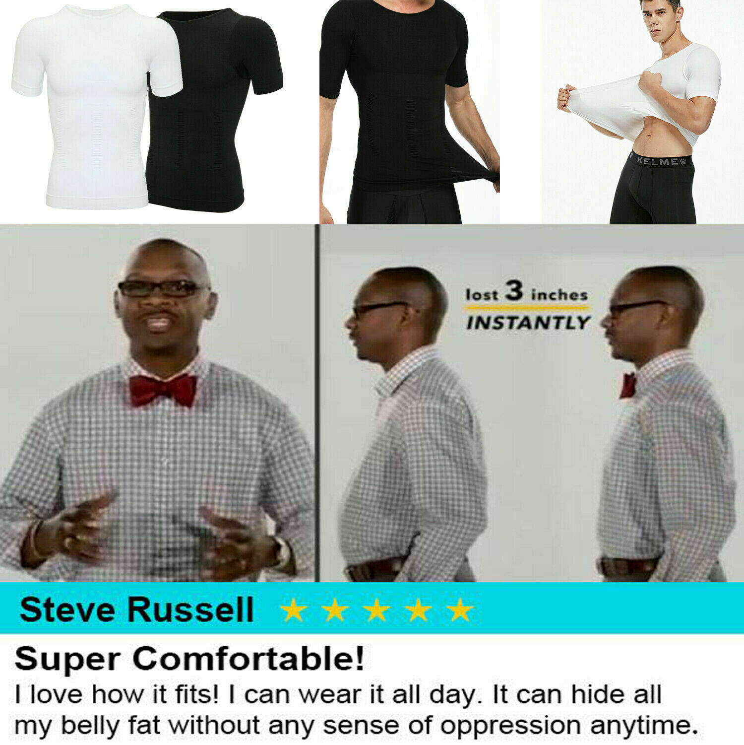 Men’s Fashion Compression T-Shirt Body Shaper Crew Neck Muscle Workout Tank Top