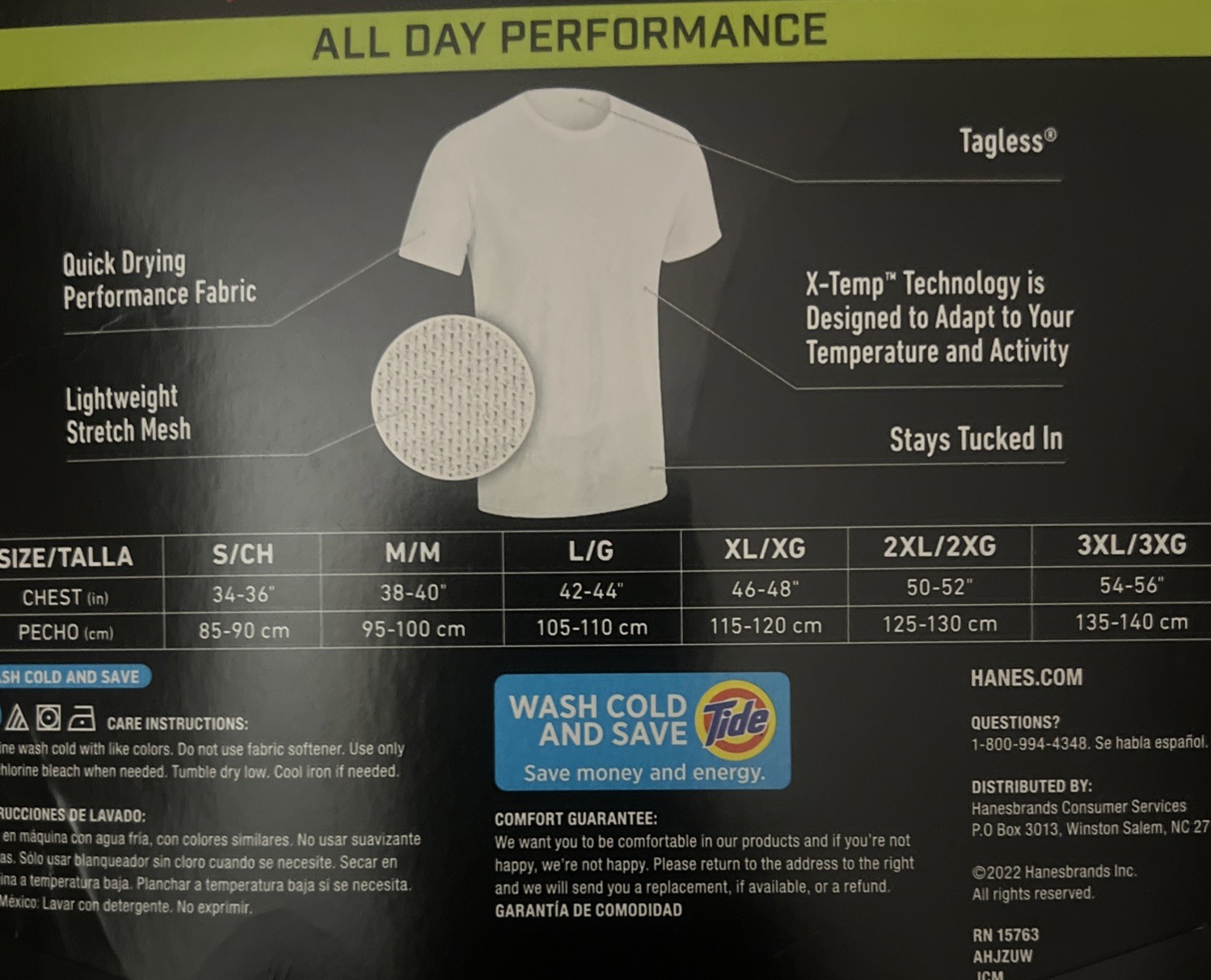 3XL Hanes Men 3 Pack Tagless X-Temp All Day Performance T-Shirts White New