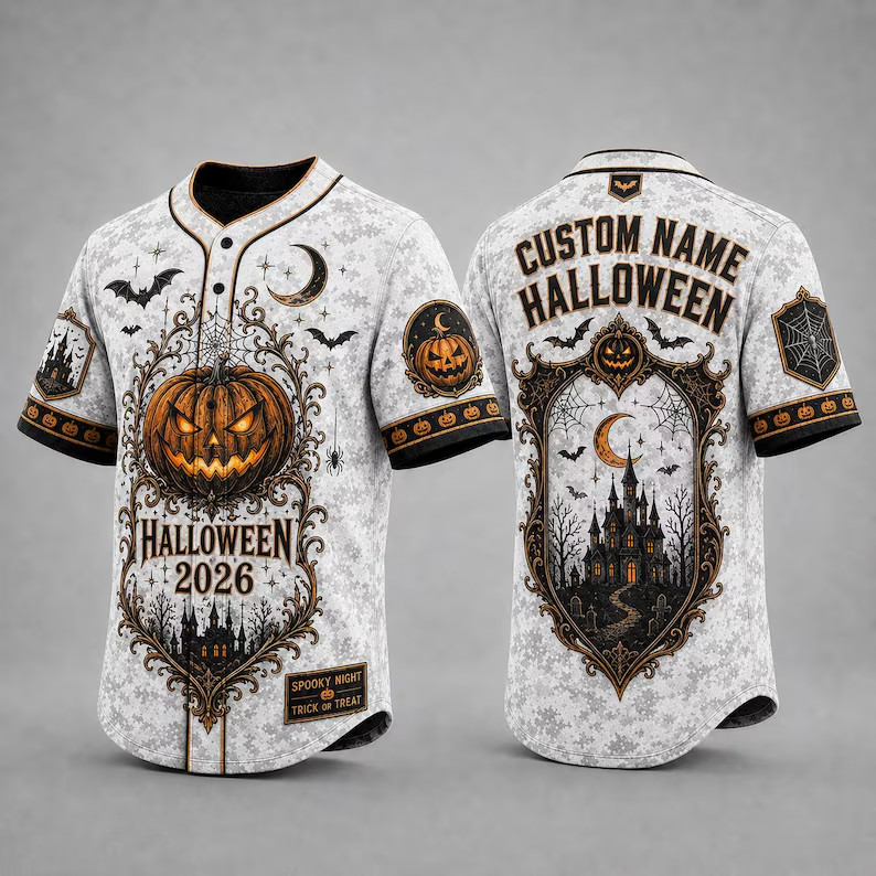 Custom Halloween 2026 Pumpkin Castle Baseball Jersey Name Shirt