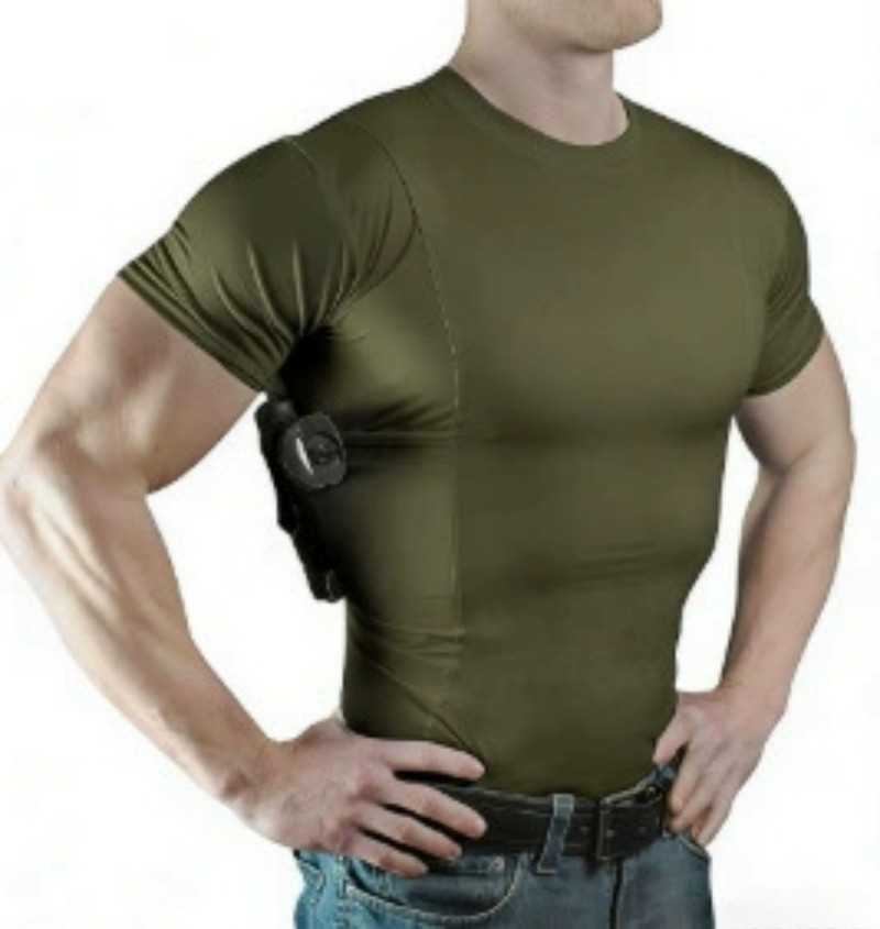 Men Tactical Concealed Carry Shirt Short Sleeve Hidden Holster Pockets