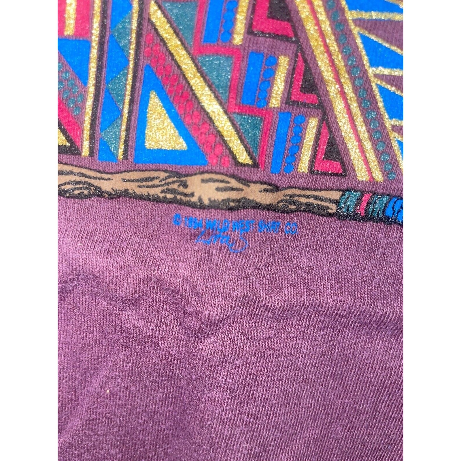 Vintage Las Vegas Native Shirt American Beaded Twigs Purple Tee 90s VTG Large