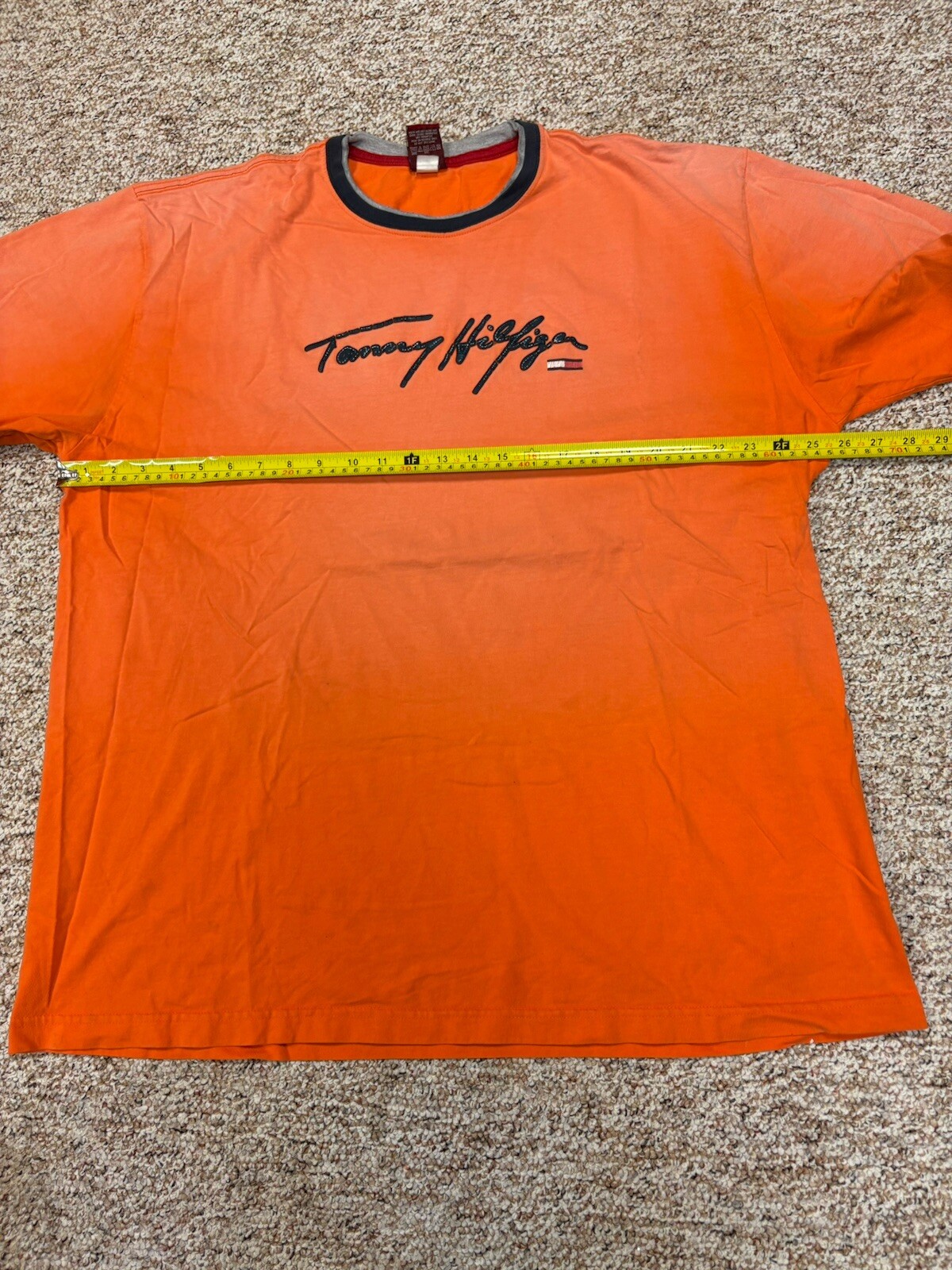 Vintage Tommy Hilfiger Denim Burnt Orange T-Shirt Raised Lettering • Size XL