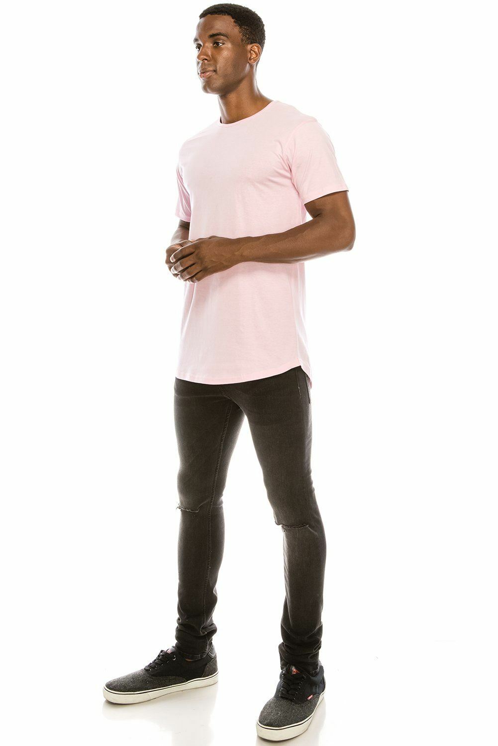 Pink Casual Extended Drop Cut Extra Longline Crewneck T-Shirt (Baby Pink)