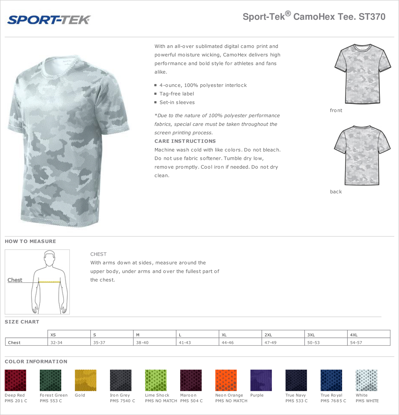 Sport-Tek Mens Dry Fit Camo Moisture Wicking Performance Workout T-Shirt M-ST370