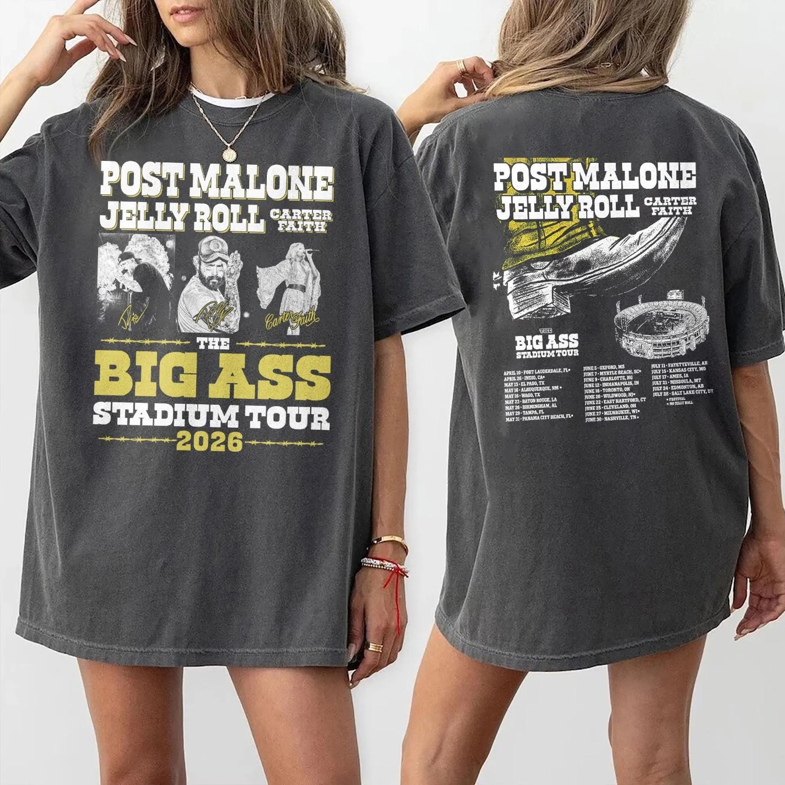 Post Malone 2026 Jelly Roll Big Ass Stadium 2026 Tour Concert T-Shirt