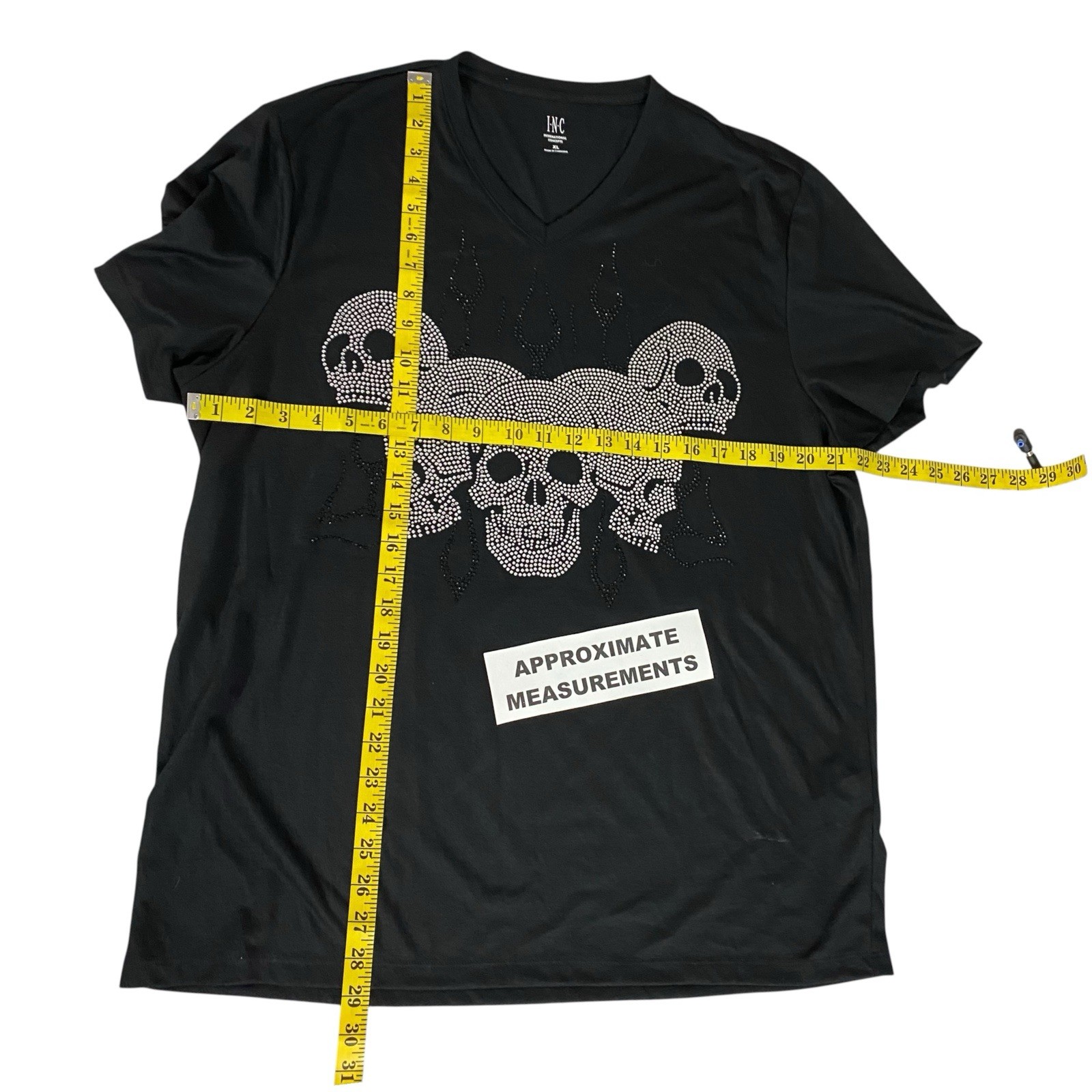 INC Skull T Shirt Mens XL Silver Beaded Skeleton Goth Halloween Horror Party