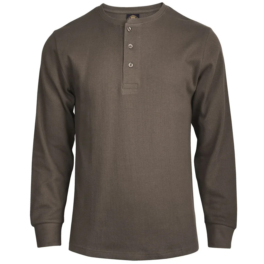 New Men Thermal Henley Shirt T-shirts Long Sleeve Cotton Pullover Three Buttons