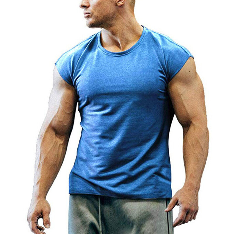 Mens Crew Neck Workout Tops Bodybuilding T Shirt Fitness Gym Muscle Tee Pullover