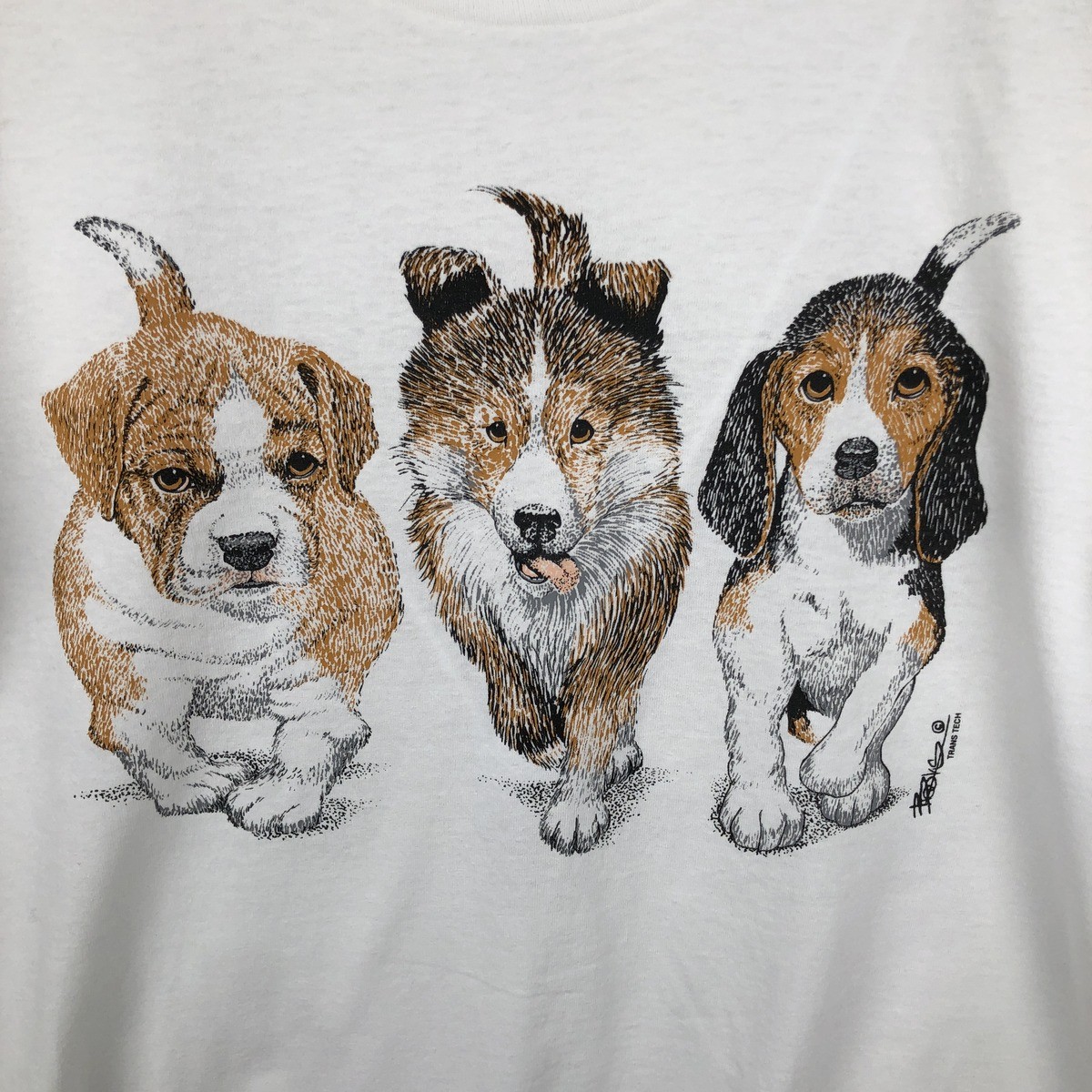 Used 90’S Hanes HEAVYWEIGHT 50/50 Dog Print Animal T-Shirt Men’s Size M (app…