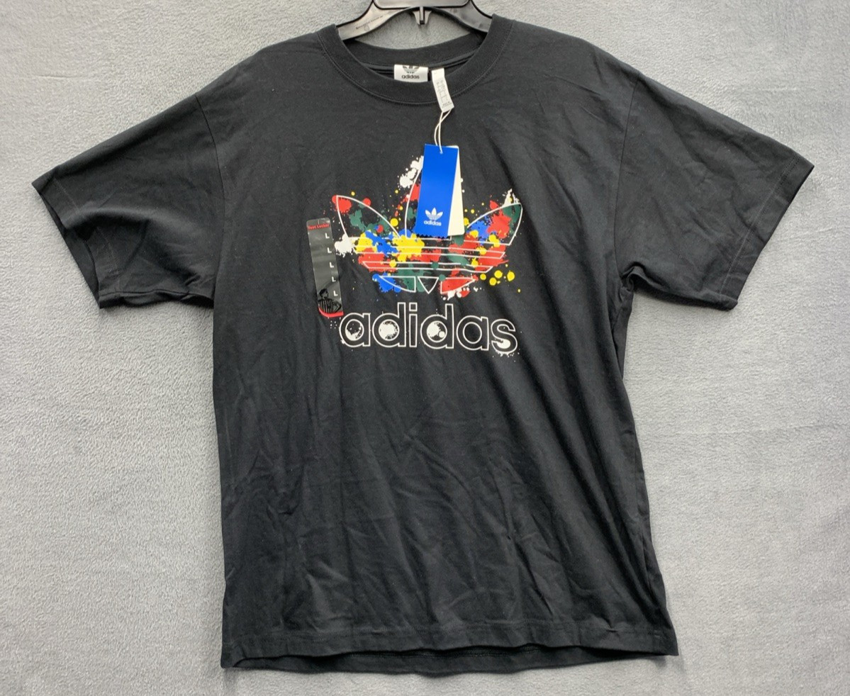 Adidas Graphic Logo Tee T-Shirt Men’s Large Black Trefold Splatte Dead Stock New