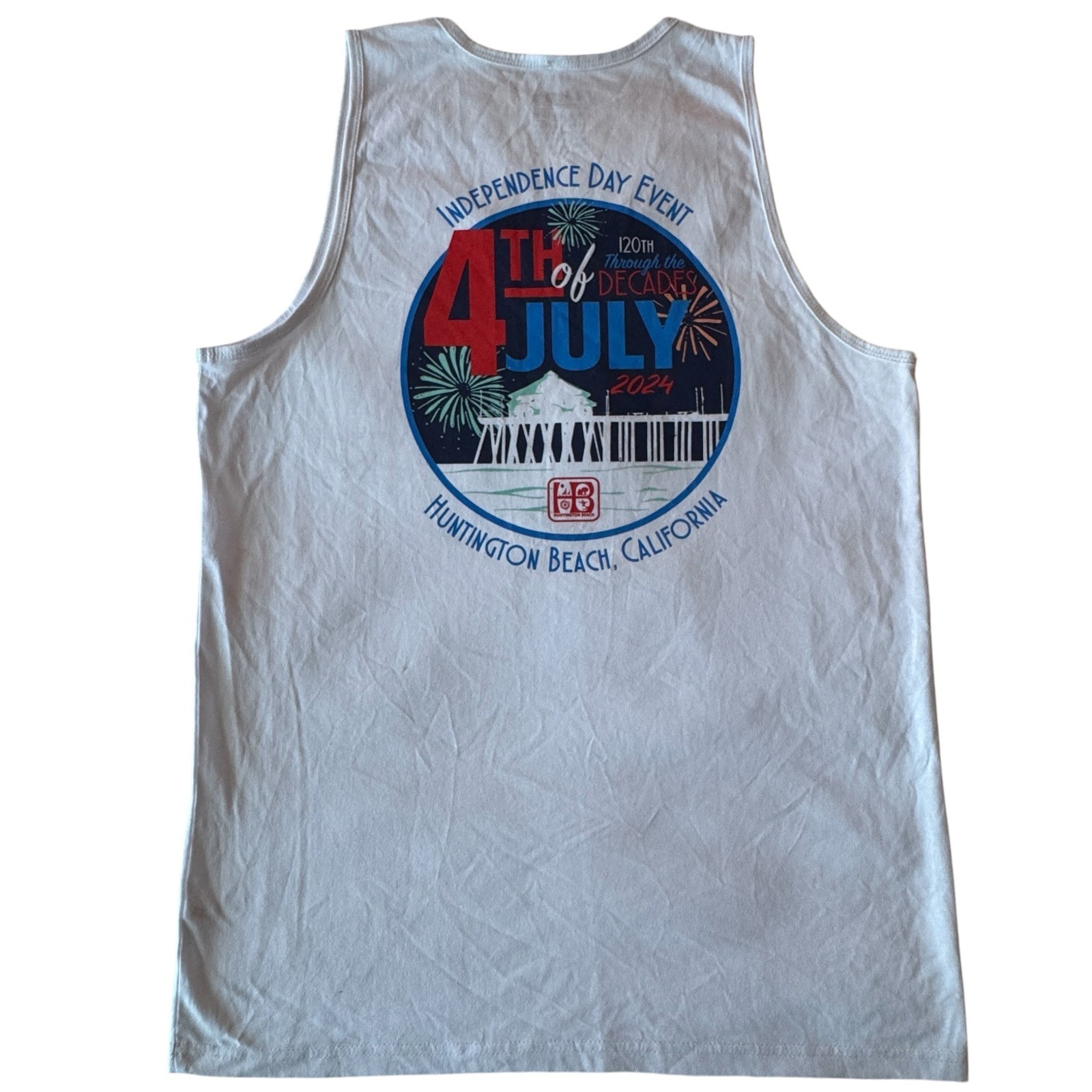 NWT Huntington Beach Surf & Sport HSS 4th of July Tank Top Medium White Graphic