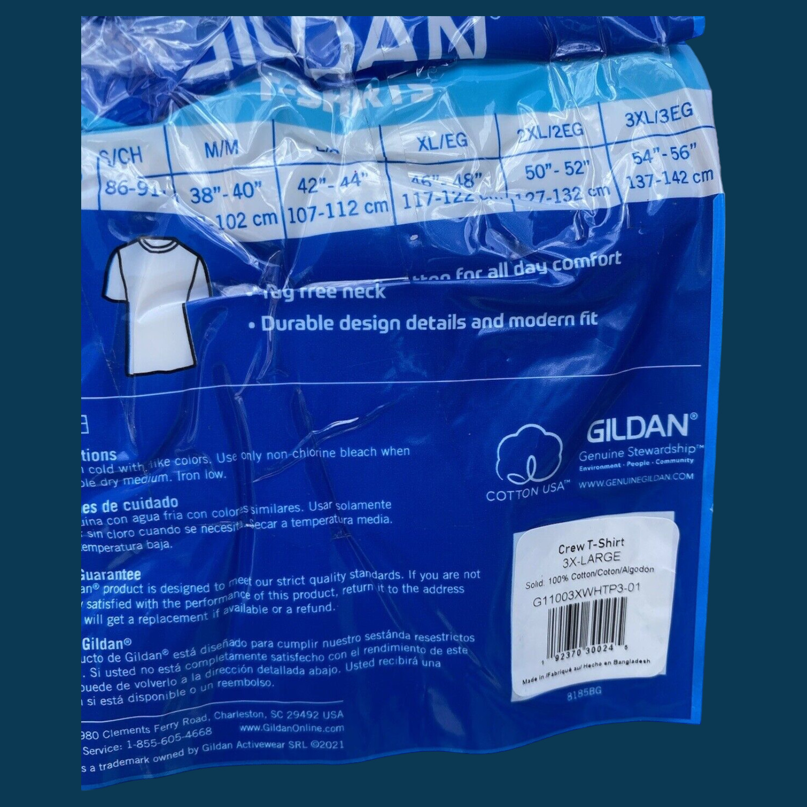 Gildan Men’s Crew T-Shirts 3 Pack White 3XL/3TGTag-Free 100% Cotton New Sealed