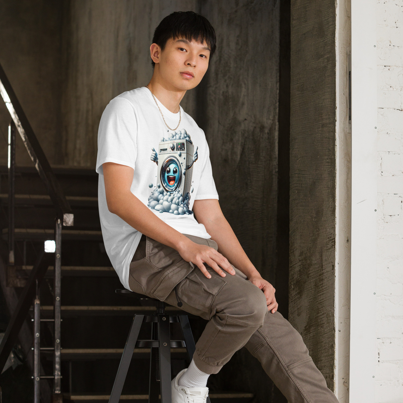 Wash Your Worries Away with this Cheery Washing Machine Graphic Tee!