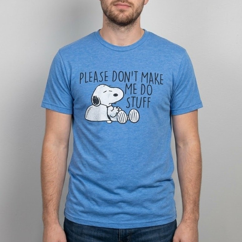 Peanuts Snoopy Please Don’t Make Me Do Stuff T-Shirt Graphic Tee Blue Men Size M