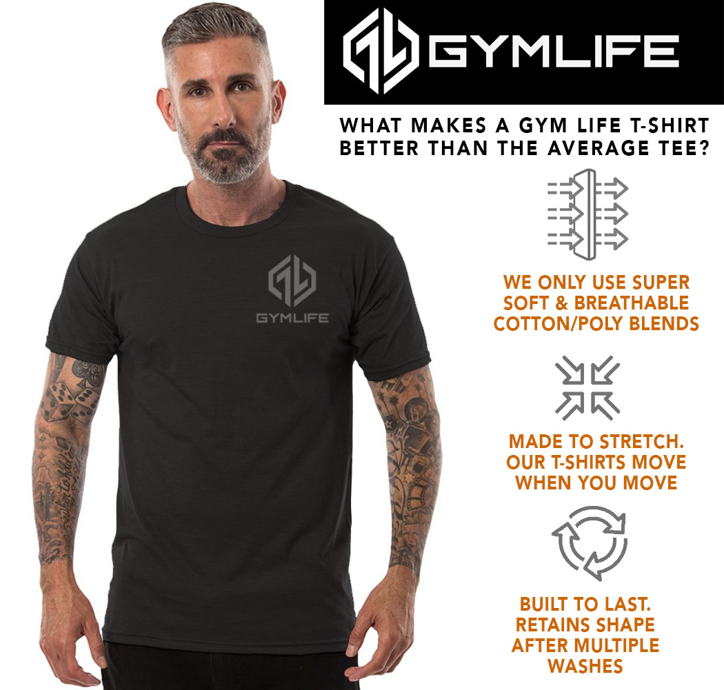GYM LIFE® Fuse Power Up Mens Athletic T-Shirt Workout Exercise Fitness Tee Black